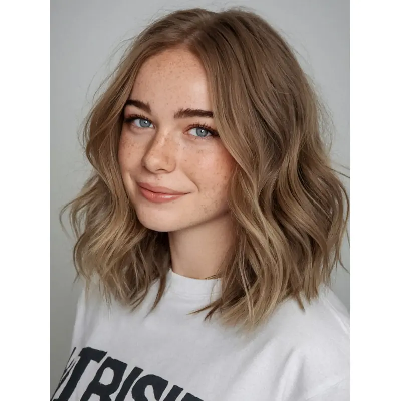 Long Bob Lace Wigs Wavy Shoulder Length 14" Layered Wigs