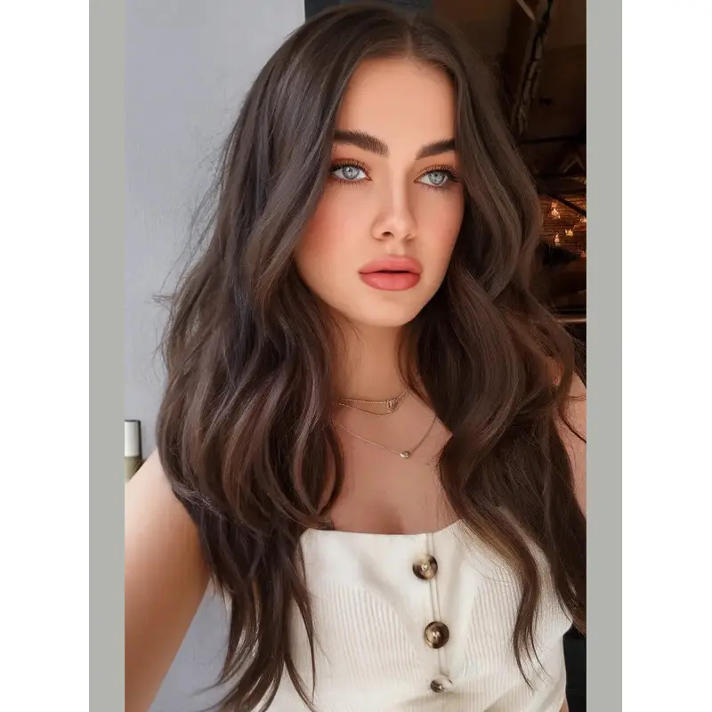 Long Brown Hair Wigs Synthetic 22" Monofilament Without Bangs Wigs