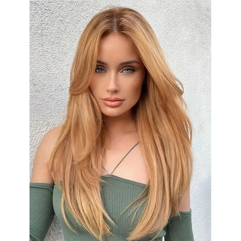 Long Wig Without Bangs Straight Lace Wig Synthetic Blonde Layered Wigs