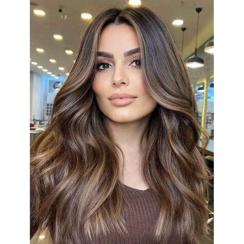Long Wigs For Sale Wavy Lace Front Brown Wigs Without Bangs Synthetic Wigs