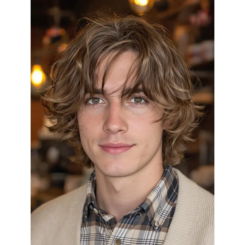 Mens Lace Front Wigs With Bangs 8" Wavy Remy Human Hair Wigs