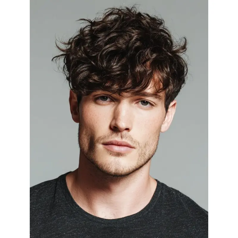 Short Hair Wigs For Men With Bangs Monofilament 4" Curly Wigs