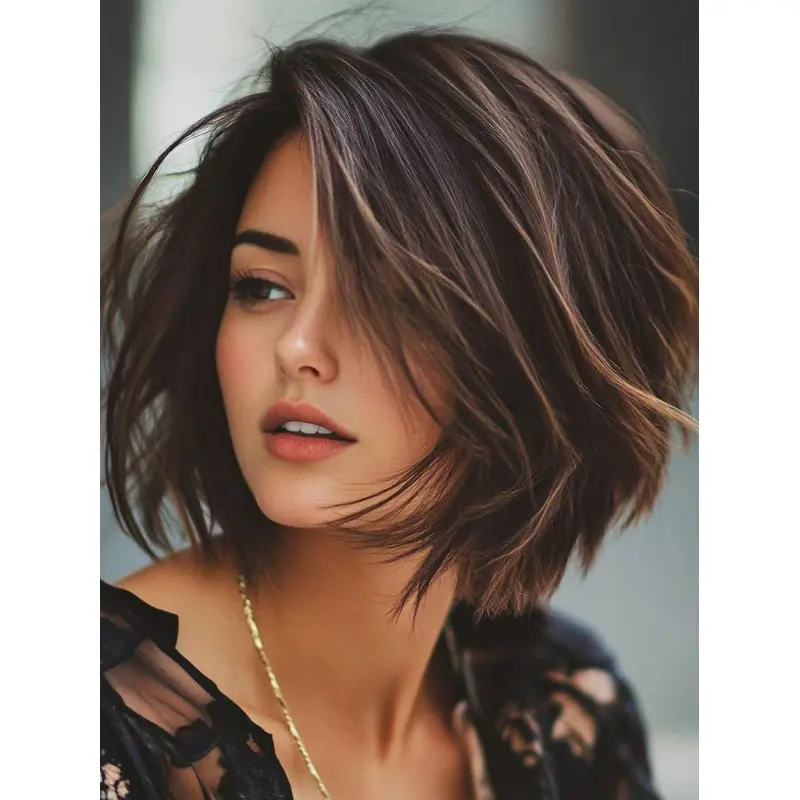 Straight Cut Bob Wig 12" Shoulder Length Brown Monofilament Wigs