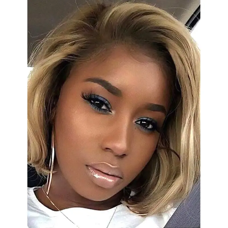 Wavy Bob Wigs For African American Monofilament 10" Blonde Wigs