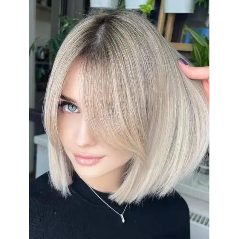 Bob Style Wigs Blonde Lace Front Straight Shoulder Length Middle Part Bob Wigs