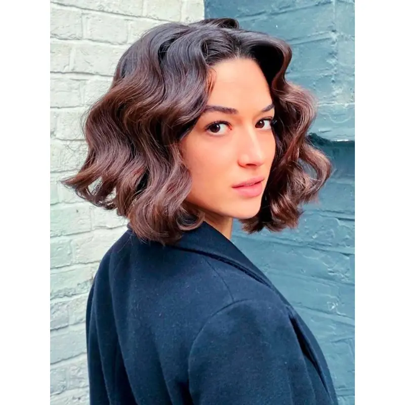 Brown Wigs Lace Front Synthetic Wigs Shoulder Length French Bob Wigs