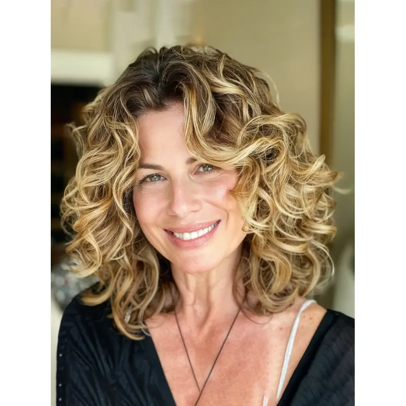 Curly Medium Wig 12" Lace Front Synthetic Bobs Shoulder Length Blonde Wigs