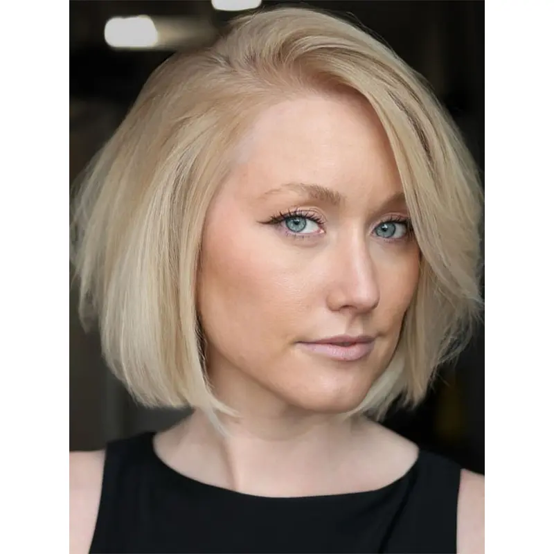 Like Real Blonde Bob Wig Remy Human Hair 10" Straight With Bangs Wigs