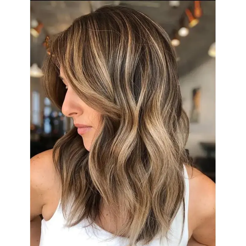 Long Layered Wig Wavy Lace Front Brown Synthetic Sassy Balayage Wigs