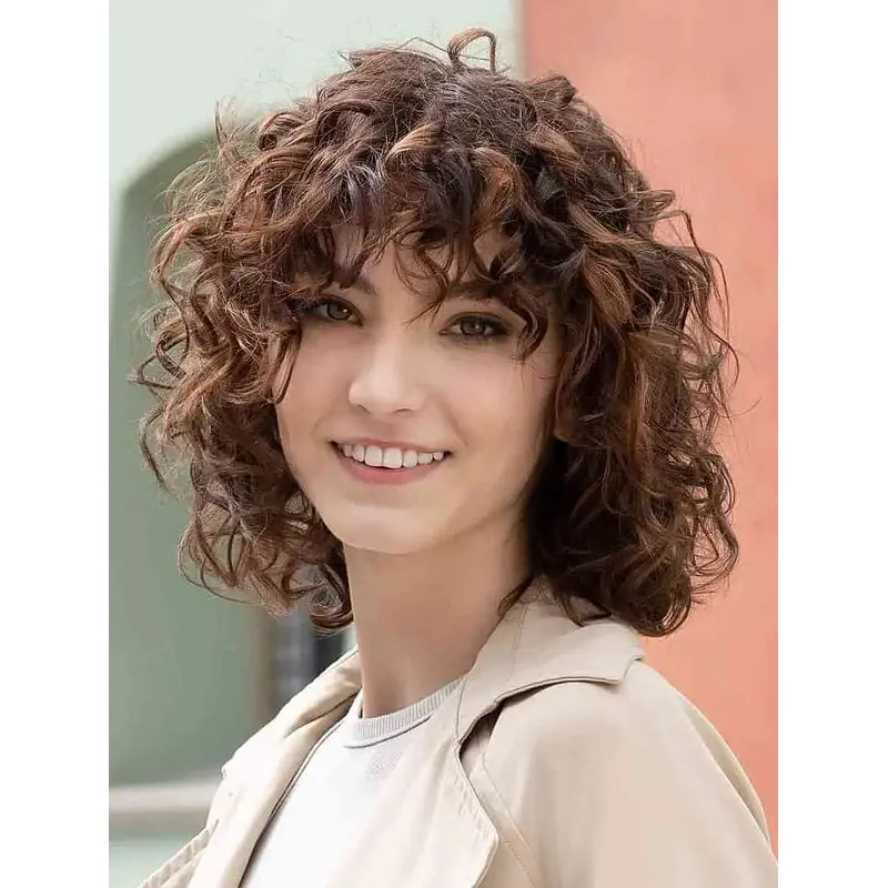 Medium Length Wigs With Bangs Synthetic Wigs Lace Front Curly Wigs