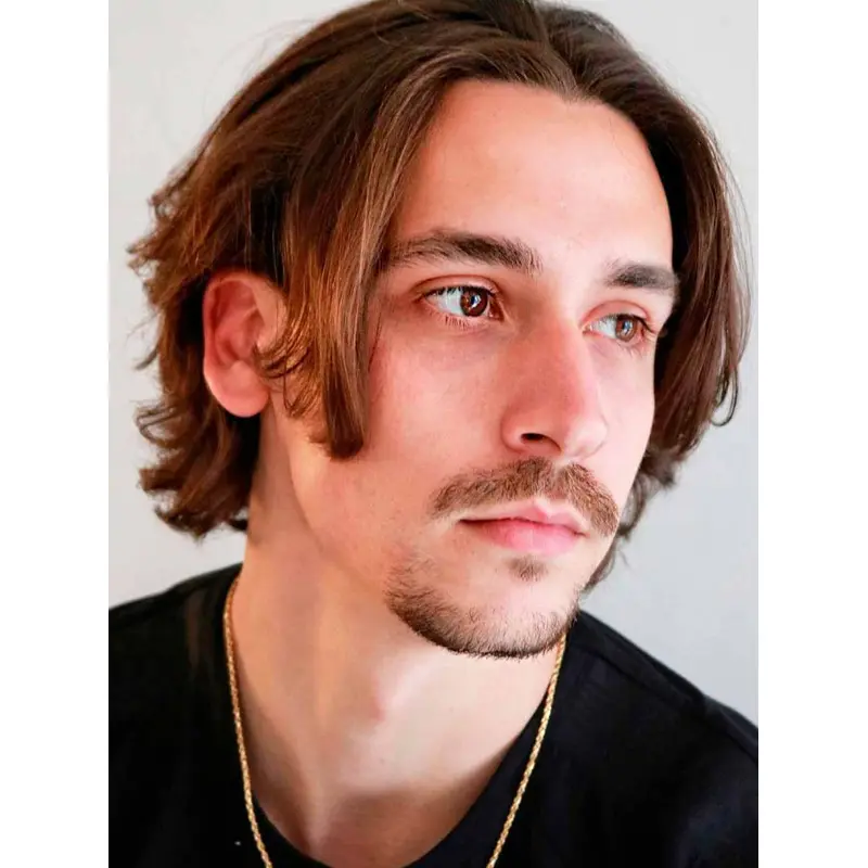 Men Human Hair Wigs Without Bangs Wavy 8" Short Wigs