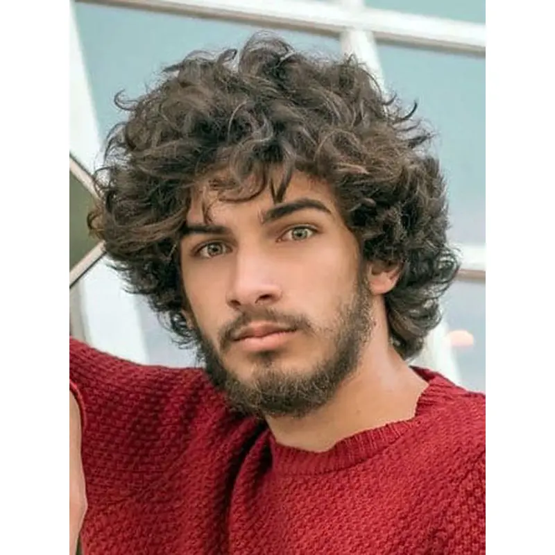 Men'S Wigs Synthetic Curly 10" Chin Length Wigs
