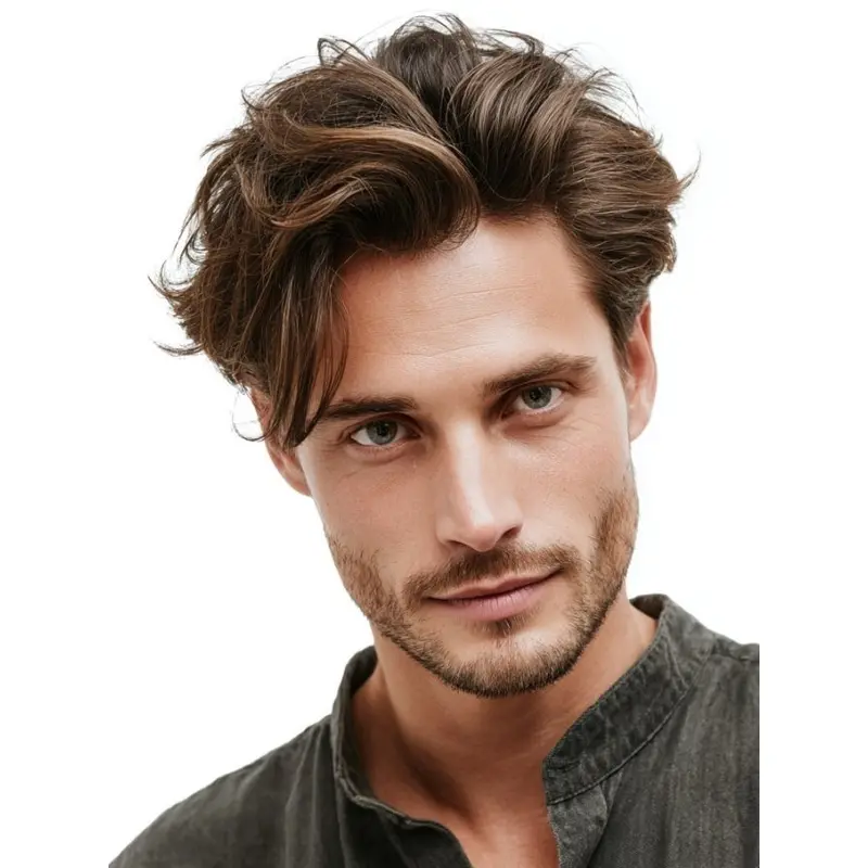 Mens Wigs 6" Short Monofilament Layered Brown Wigs