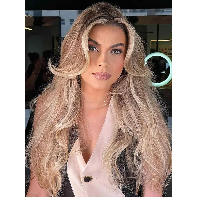 Monofilament 18" Wavy Human Hair Long Wig