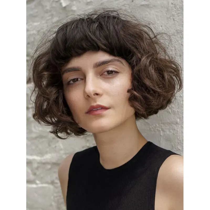 Short Brown Curly Wig Synthetic 8" Monofilament Wigs