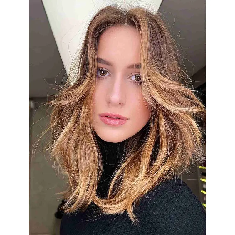 Wigs Medium Length Lace Front Wavy Wigs Layered Blonde Synthetic Wigs