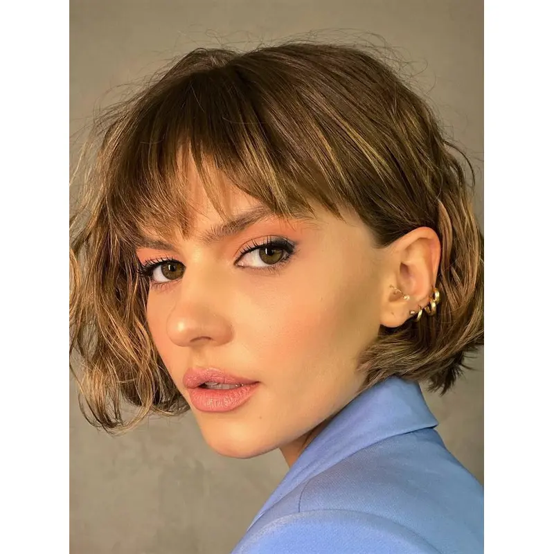 Brown Short Bob Wig Lace Front With Bangs Remy Human Hair Wigs