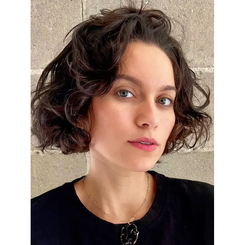 Curly Bob Wig Brown Monofilament Chin Length 10" Remy Human Hair Wigs