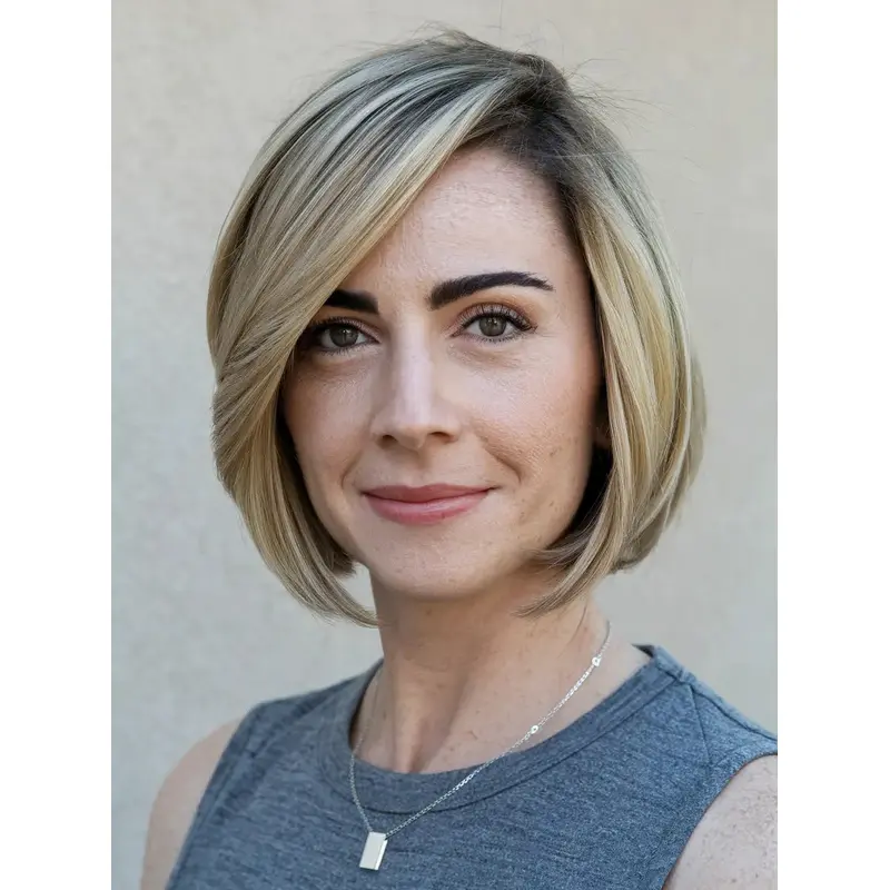 Human Hair Blonde Bob Wig Monofilament Straight 10" Layered Wigs