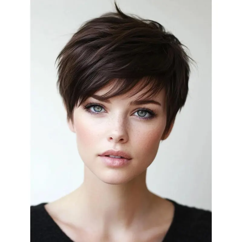 Human Hair Short Wig Boycuts 6" Brown Straight Monofilament Wigs
