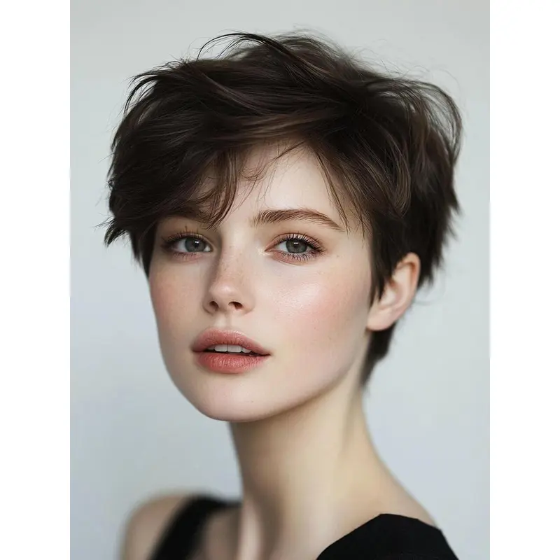 Human Short Hair Wigs 6" Lace Front Boycuts Brown Straight Wigs