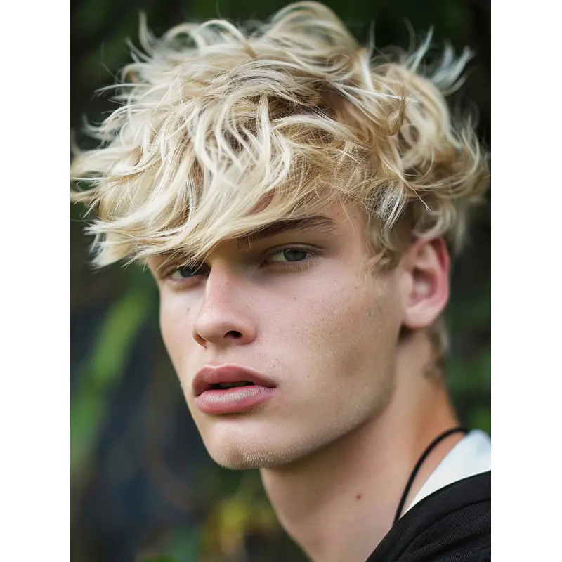 Lace Wigs Men With Bangs 4" Wavy Blonde Wigs