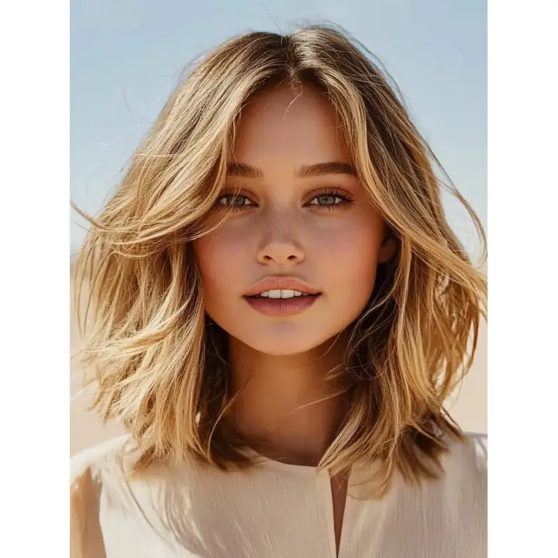 Medium Layered Wigs Monofilament Synthetic 14" Blonde Wavy Shoulder Length Wigs