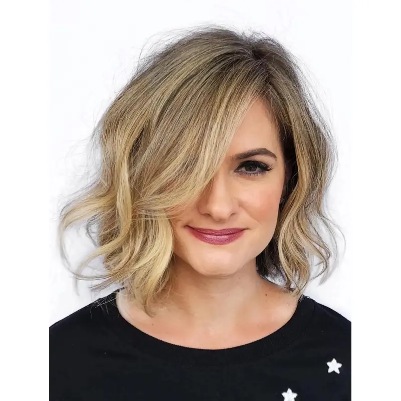 Medium Length Blonde Wigs Lace Front Wavy Wigs Synthetic Bob Wigs