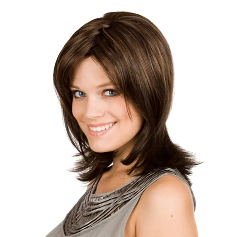 Monofilament Fashionable Layered Synthetic Medium Wigs