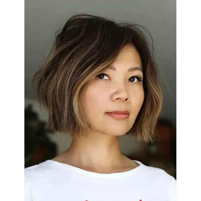 Brown Wig Straight Lace Front Synthetic Natural Airy Blunt Bob Wigs