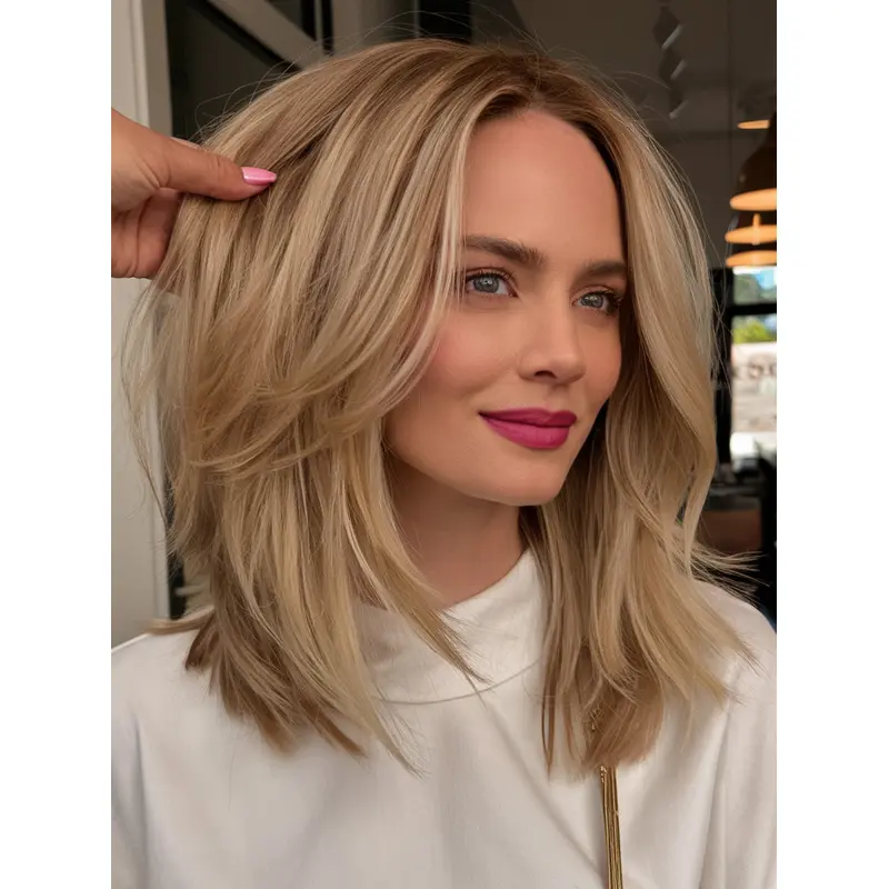 Lace Front Medium Length Blonde Wig 12" Straight Layered Wigs