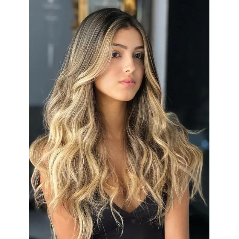 Long Blonde Wig Without Bangs Lace Front Wigs Wavy Synthetic Wigs