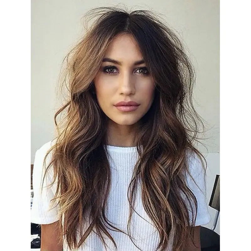 Long Hair Wigs For Women Wavy Brown Synthetic Layered Lace Wig Long Shag Wigs