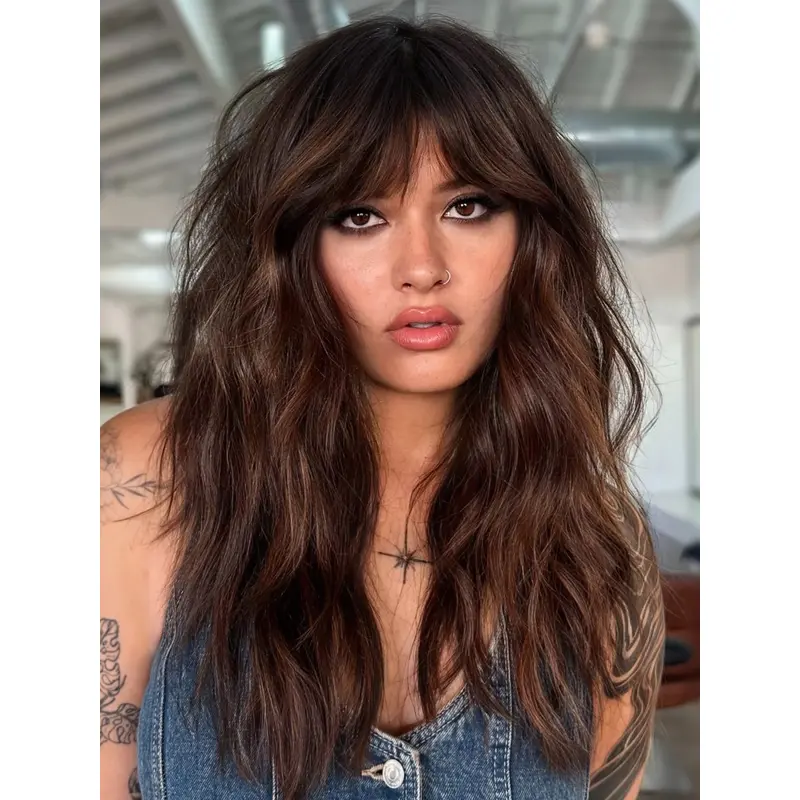 Long Real Hair Wigs 18" Monofilament Wavy Wigs