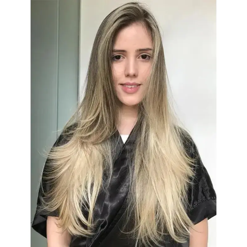 Long Straight Wig Fashion Synthetic Lace Wig Blonde Long Shag Wigs