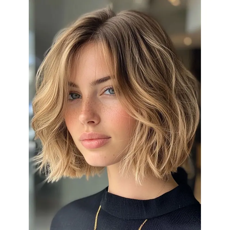 Medium Blonde Bob Wig Lace Front Synthetic Shoulder Length Wavy 12" Wigs