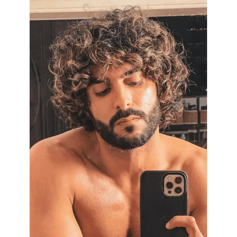 Men Wig Bobs Brown Curly 10" Remy Human Hair Wigs