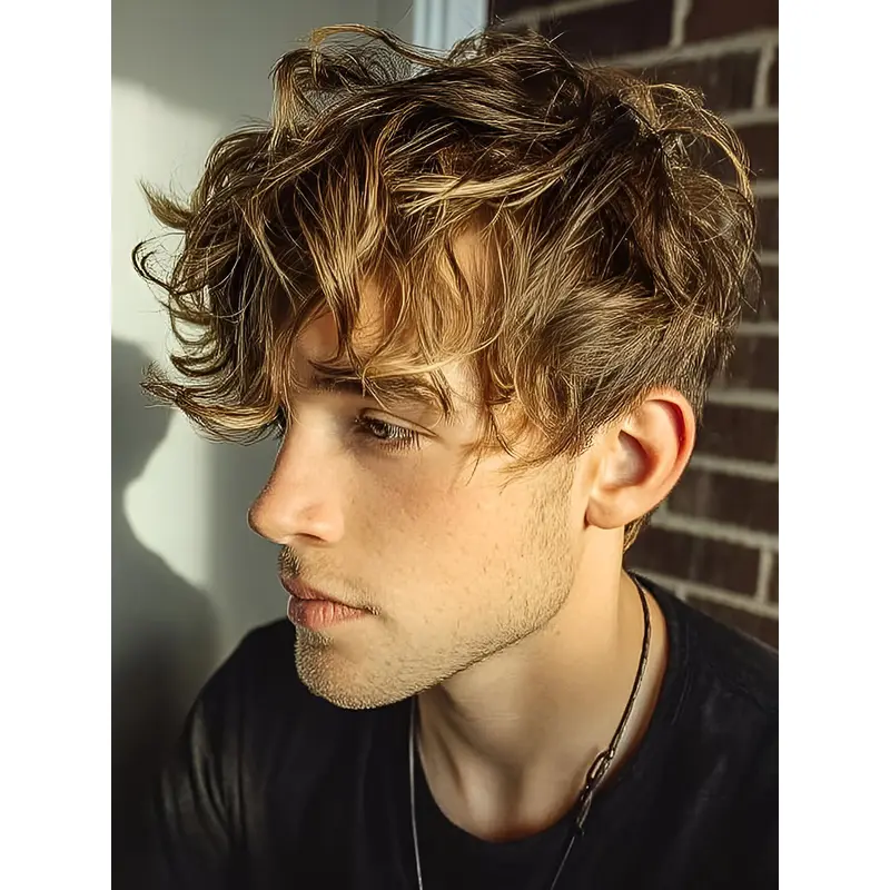 Mens Human Hair Wig Blonde Wavy Short Lace Front Wigs