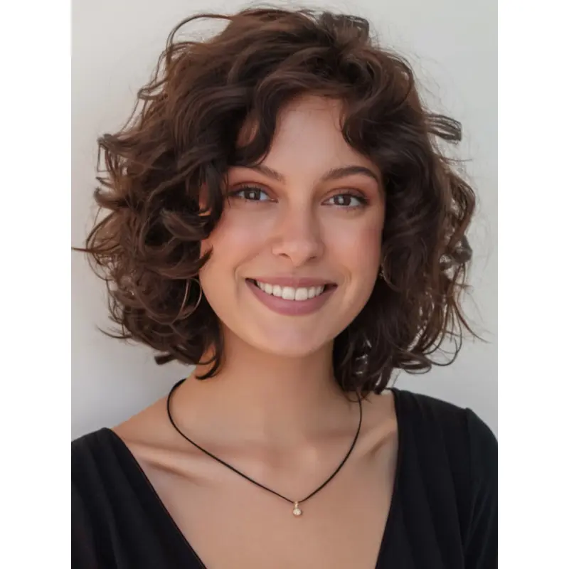 Mid Length Bob Wigs Synthetic Lace Front 10" Curly Wigs