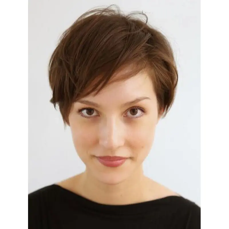 Wigs Human Hair Straight Lace Front Brown Short Pixie Wigs