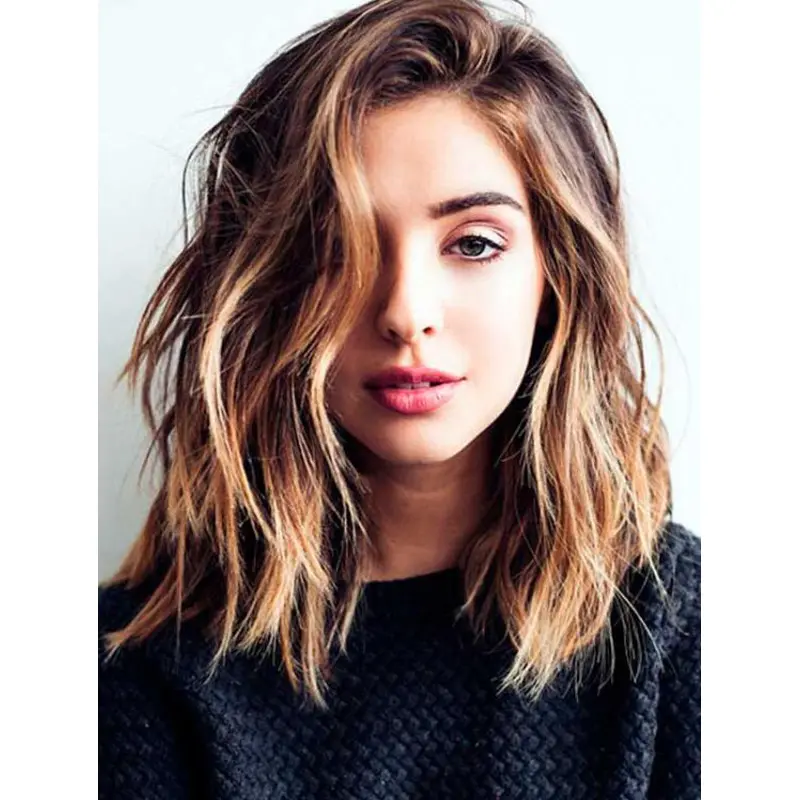 Brown Wig Without Bangs Synthetic Wigs Wavy Lace Front Wigs