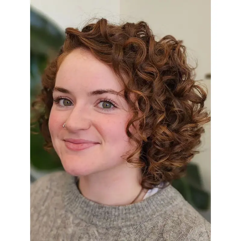 Curly Bob Wig Brown Monofilament Shoulder Length 12" Remy Human Hair Wigs