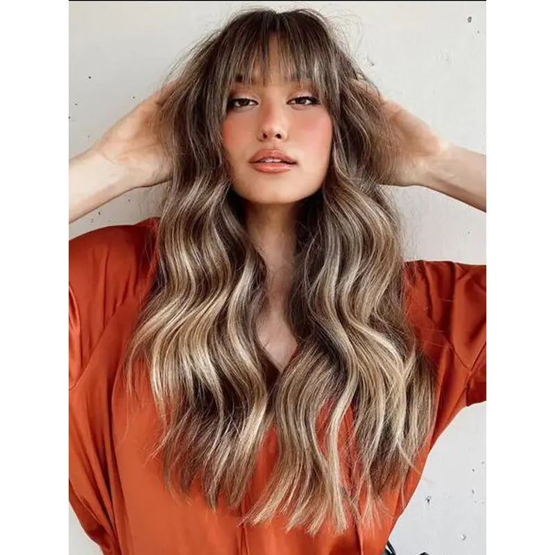 Glueless Lace Wig Blonde Lace Front Long Wavy Synthetic Face-Framing Layers Wigs