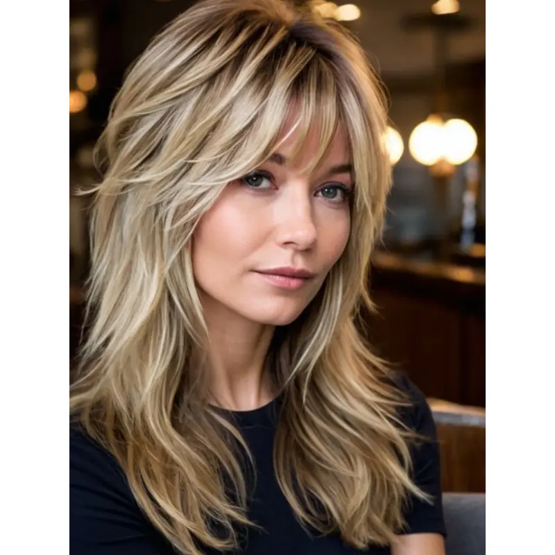 Human Hair Long Wigs 18" Monofilament With Bangs Wigs