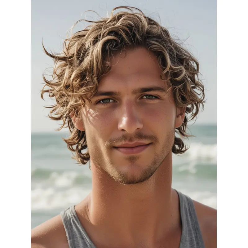 Human Hair Wigs For Men Blonde Monofilament Short Curly Wigs