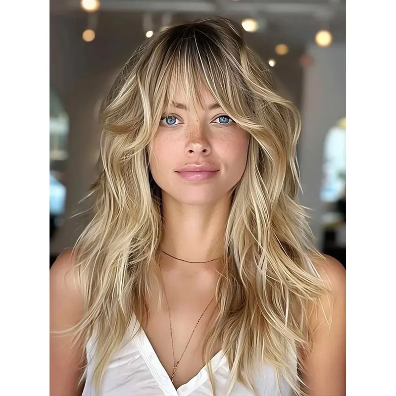 Long Blonde Wig Lace Front 16" Wavy Wigs