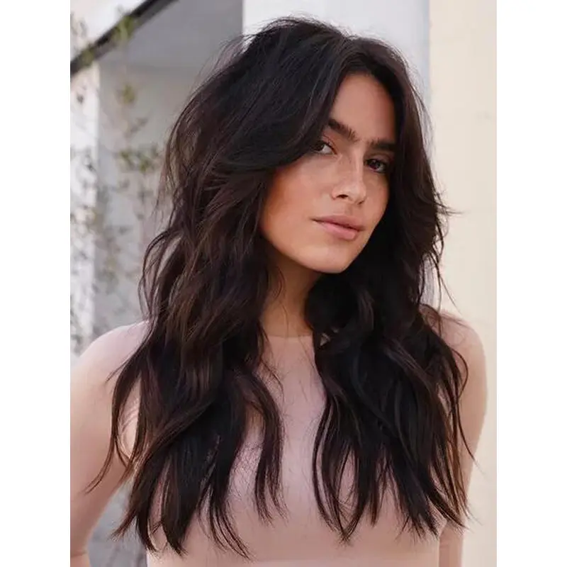 Long Layered Wigs Brown Human Hair Lace Wig Wavy Long Hair Wigs