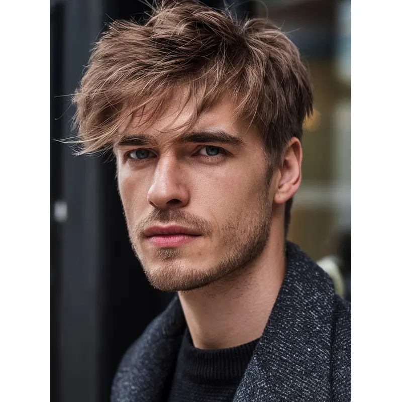 Male Wigs Human Hair Brown Straight Short Monofilament Wigs