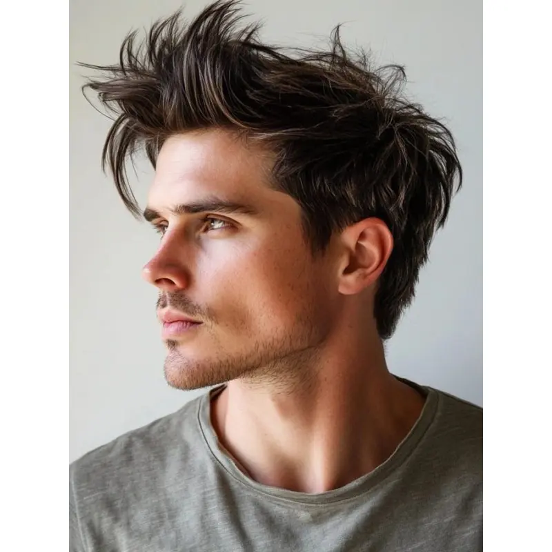 Men's Wig Real Hair Brown Straight Short Monofilament Wigs