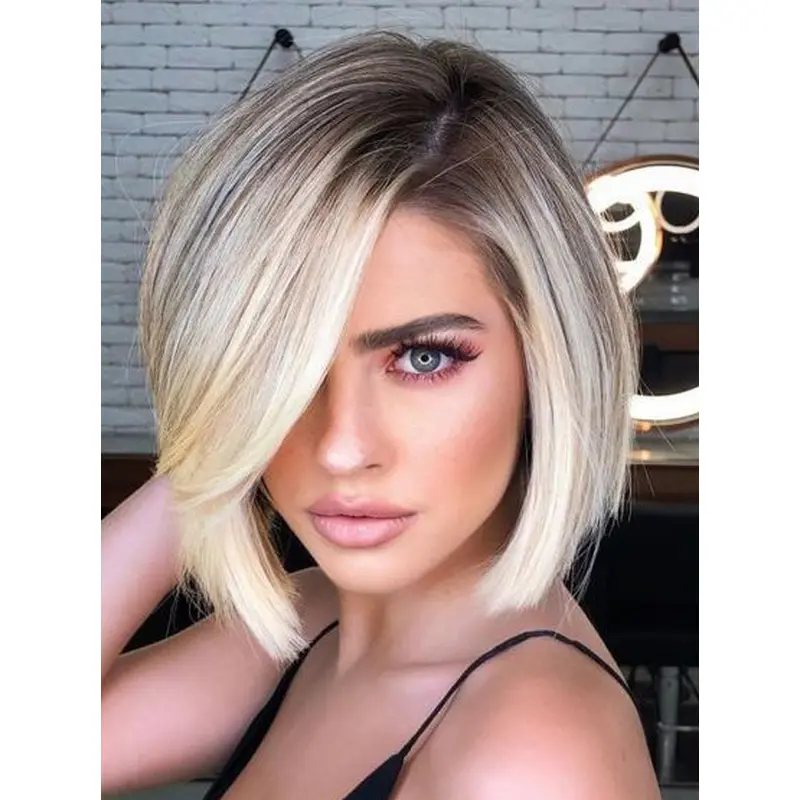 Short Blonde Bob Wig Lace Front Straight Synthetic 10" Wigs